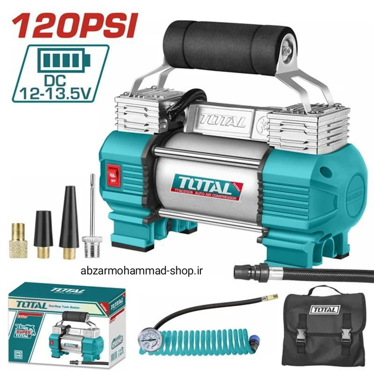کمپرسور باد فندکی توتال مدل TTAC2506 | پمپ باد خودرو 120PSI با دبی 45 لیتر بر دقیقه